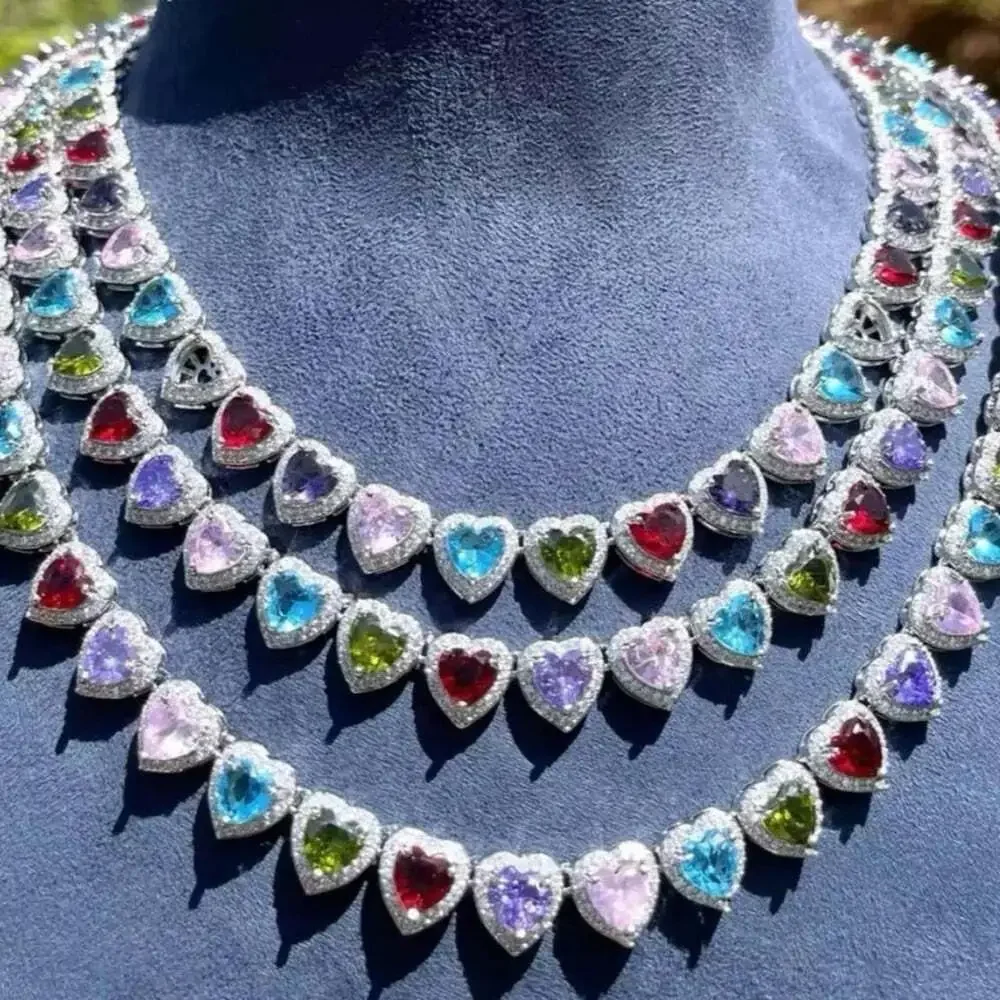Multicolor Heart-Shaped Gemstone Necklace 16inch